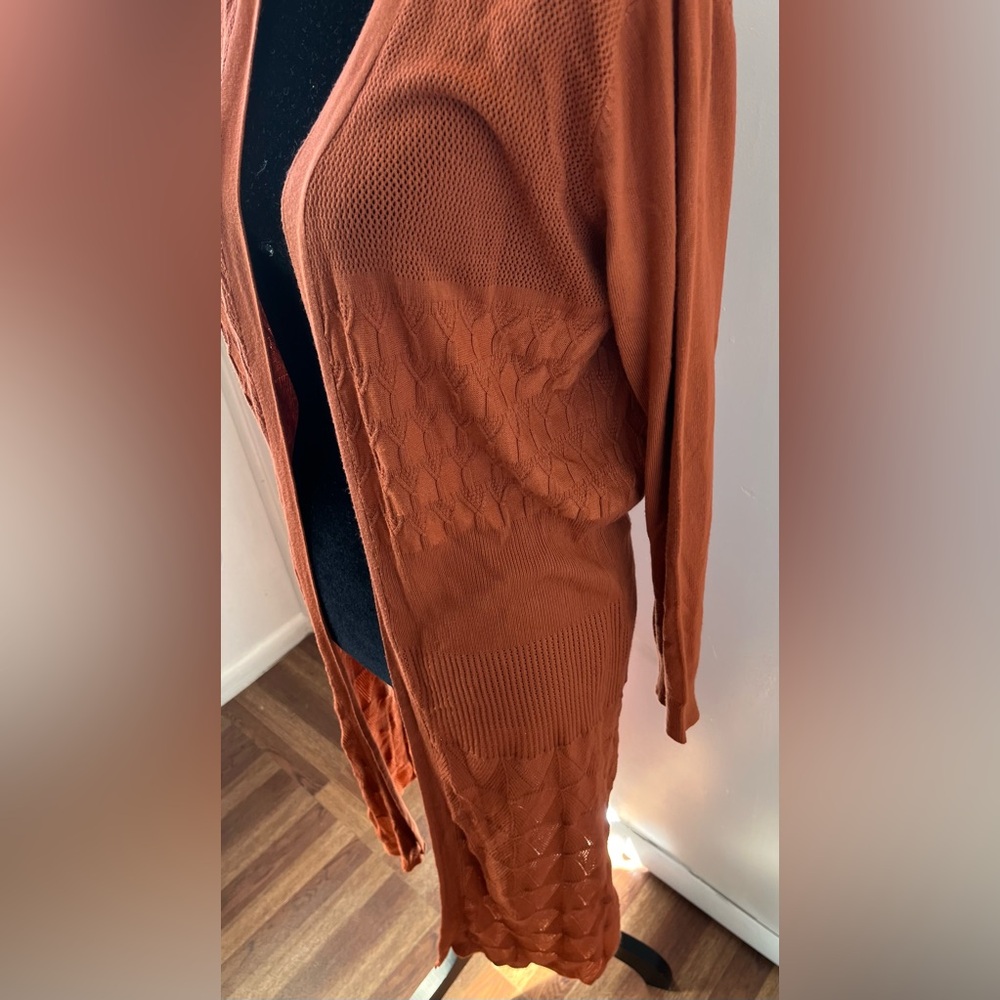 Dreamers Maxi Length Knit Crochet Cardigan Burnt Orange Boho Fall Lagenl… - Picture 3 of 11